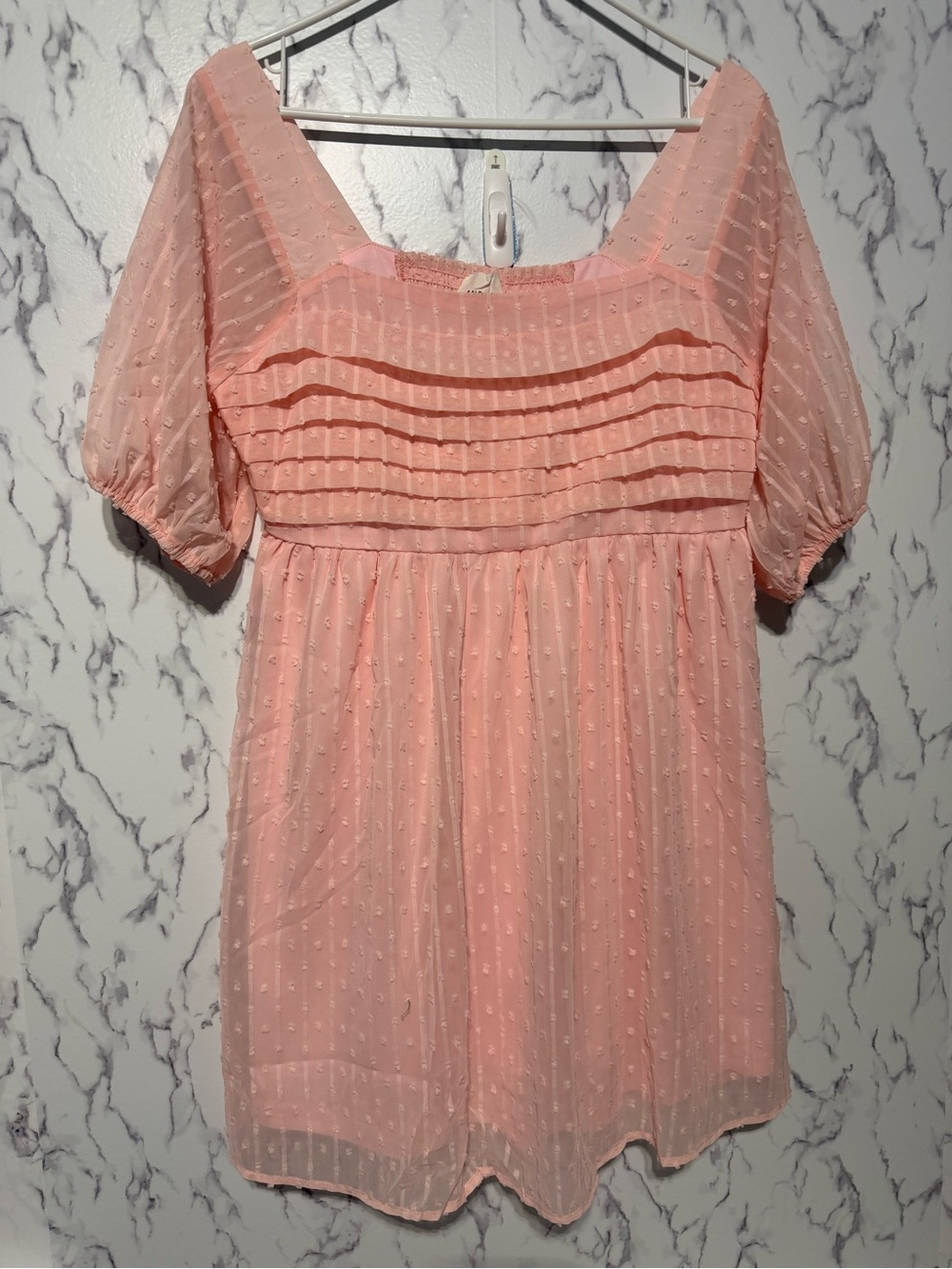 NWT Andree by Unit Pink Swiss Dot Babydoll Mini Dress Square Neck Large